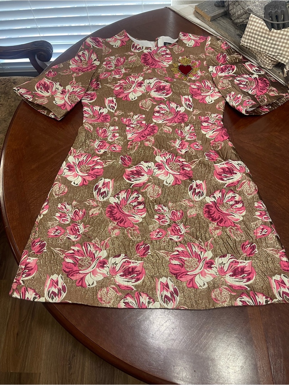 Moonaa Liisaa designer-style metallic floral jacquard brocade mini dress n